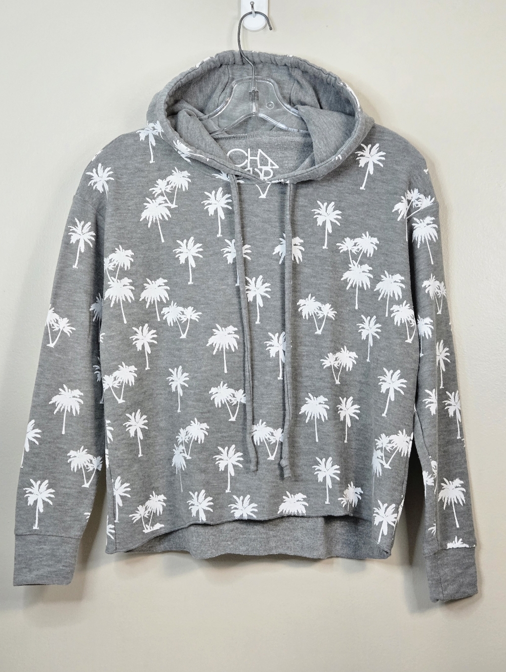 Chaser Women's Gray Palm Tree Print Cropped Hoodie, Size S ~ EUC - Picture 2 of 8